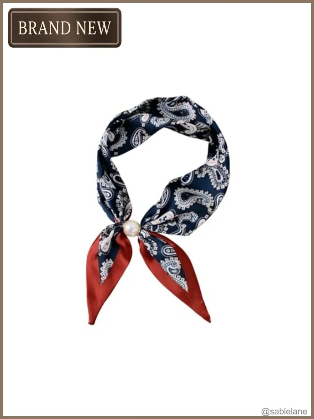 Women's Satin Neck Scarf with Magnetic Pearl Buckle, Retro Floral Print, Office